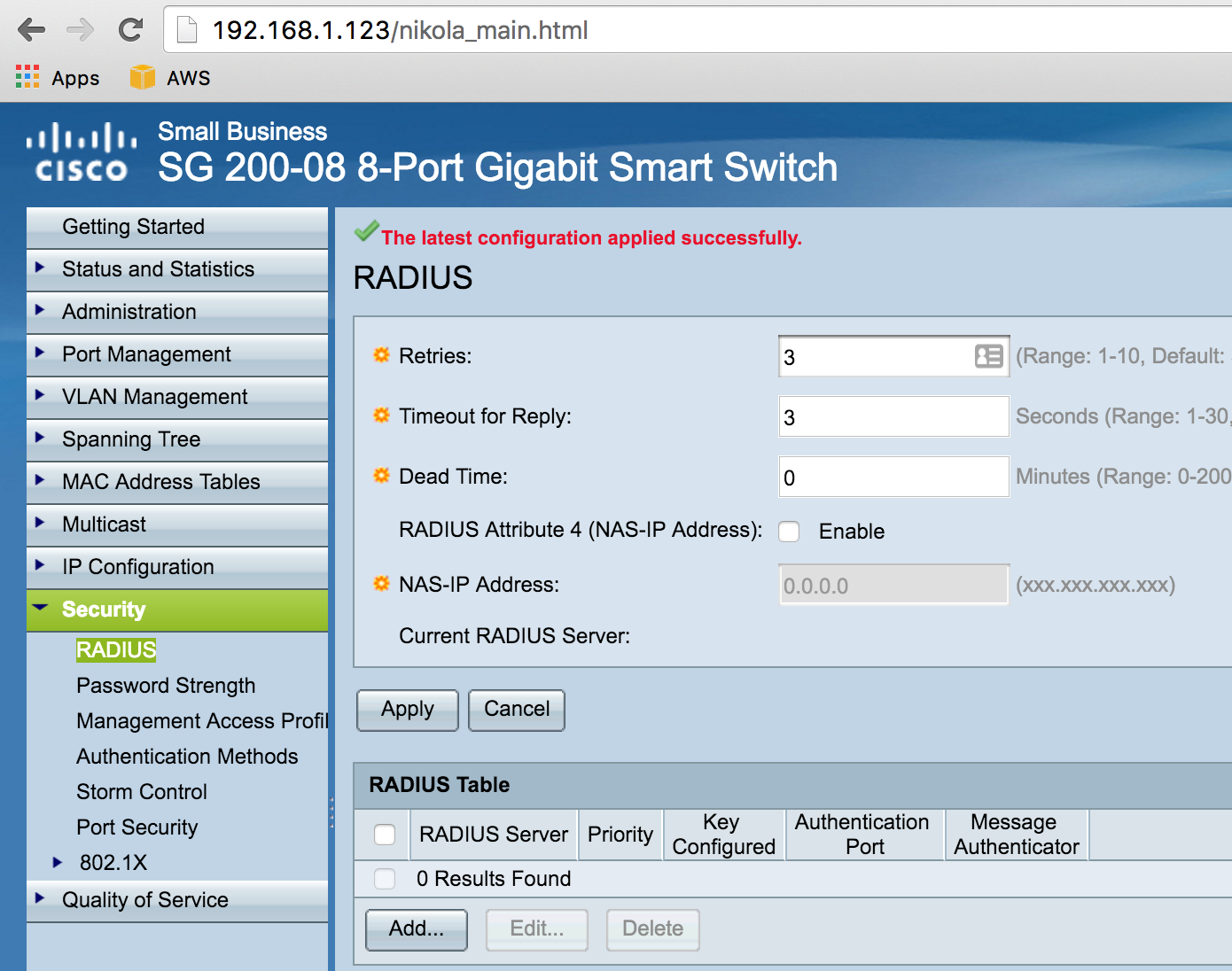 Cisco SG 200 series RADIUS 802.1x setup